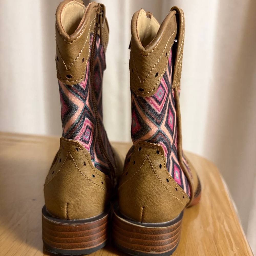 Roper Kids Tan and Pink Geometric Western Boots
